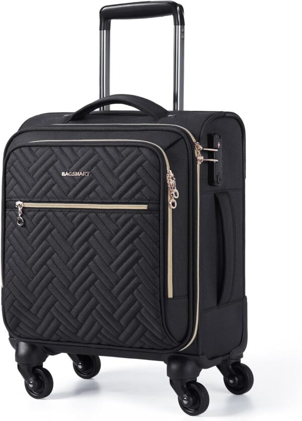 BAGSMART Underseat Carry On luggage Airline approved, 16-inch Softside Underseater Travel Suitcase with Spinner Wheels Lightweight Overnight Bag Small Rolling Carry-on for Women Men Weekender,Black - Image 2