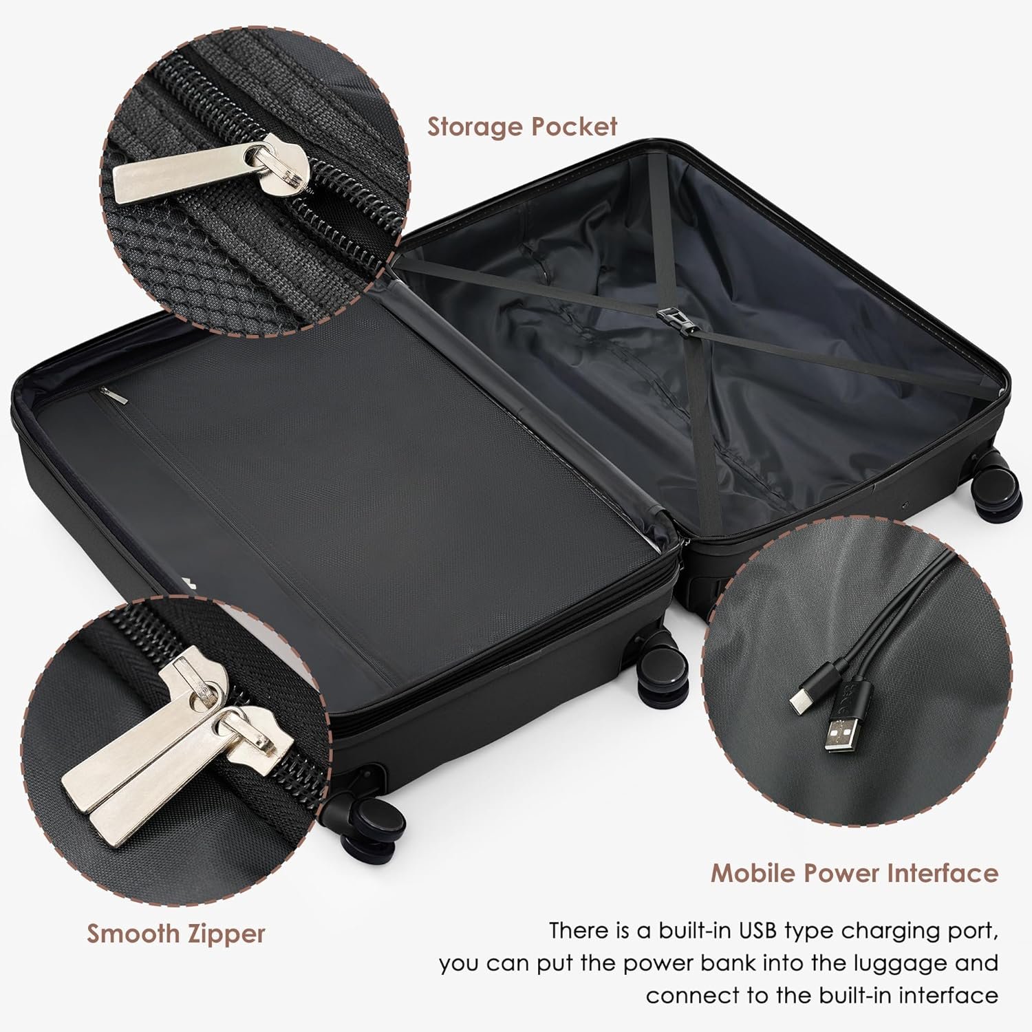 Merax 3 Piece ABS Hardside Luggage Sets Expandable Spinner Wheels Suitcase with TSA, Dark Grey, 20/24/28 Inch - Image 5