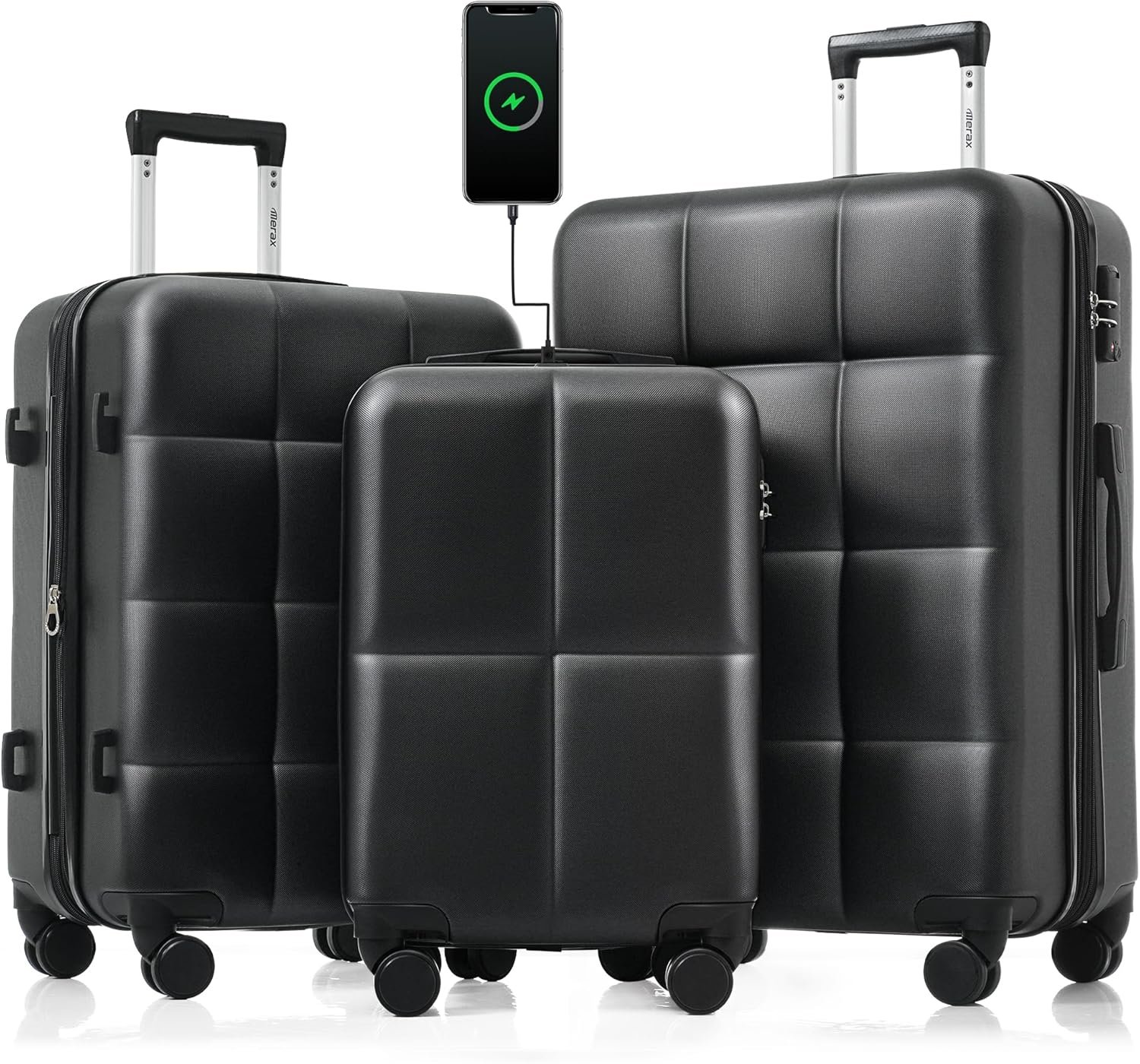 Merax 3 Piece ABS Hardside Luggage Sets Expandable Spinner Wheels Suitcase with TSA, Dark Grey, 20/24/28 Inch - Image 2