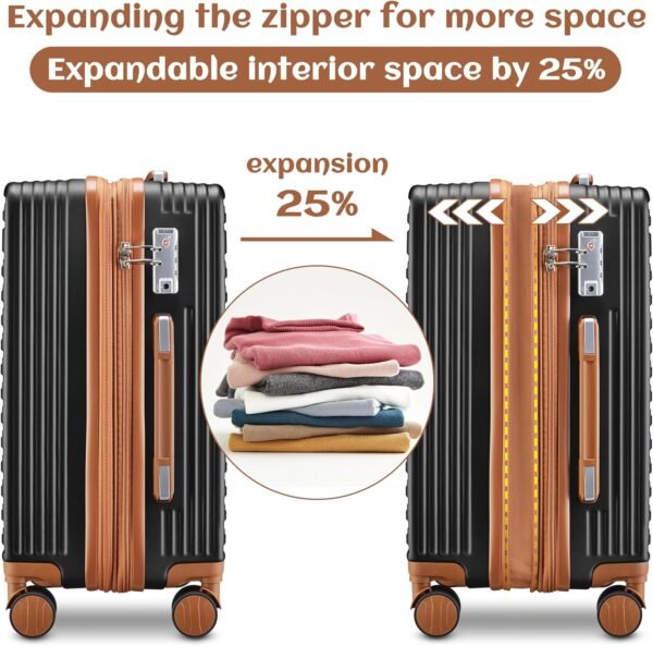 imiono Luggage Sets 3 Piece,Expandable Hardside Suitcase Set with Spinner Wheels,Lightweight Travel Luggage set with TSA Lock（20/24/28,Black） - Image 3