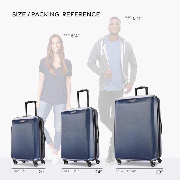 American Tourister Moonlight Hardside Expandable Luggage with Spinner Wheels, Navy, 3-Piece Set (21/24/28) - Image 3