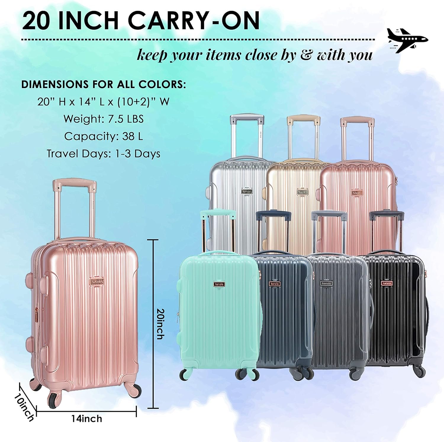 kensie Women's Alma Hardside Spinner Luggage, Rose Gold, Carry-On 20-Inch - Image 4