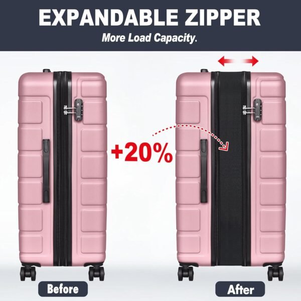 Explorer Lightweight Hardside Expandable Luggage Spinner Wheels Suitcase W/TSA Lock, Pink, 3 Piece Set - Image 4
