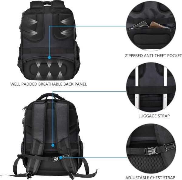 KROSER TSA Friendly Travel Laptop Backpack 17.3 inch XL Computer Backpack Water-Repellent College Daypack Business Backpack with RFID Pockets & USB Port for Men/Women-Black - Image 7