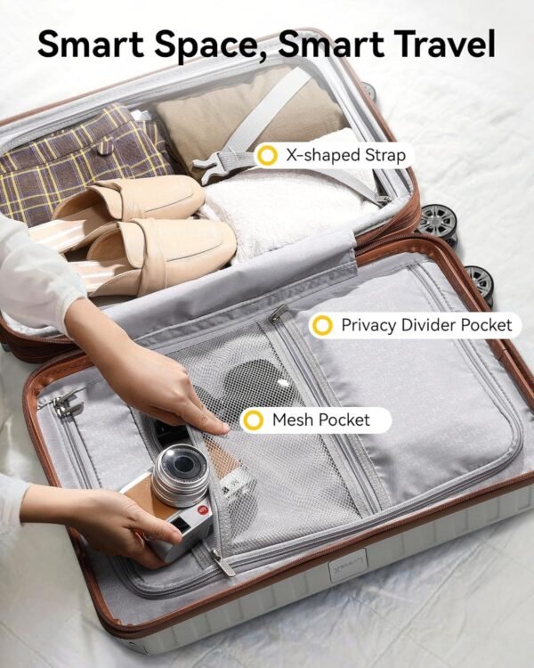 LUGGEX Carry On Luggage Sets 3 Piece - PC Expandable Hardshell Luggage with Spinner Wheels (White-Brown Suitcase) - Image 5