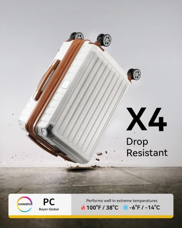 LUGGEX Carry On Luggage Sets 3 Piece - PC Expandable Hardshell Luggage with Spinner Wheels (White-Brown Suitcase) - Image 9
