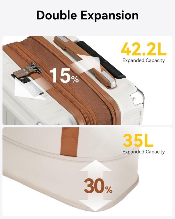 LUGGEX Carry On Luggage Sets 3 Piece - PC Expandable Hardshell Luggage with Spinner Wheels (White-Brown Suitcase) - Image 10