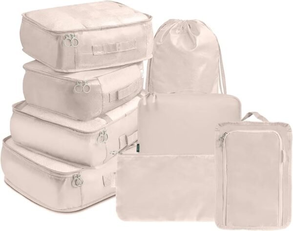 Packing Cubes, 8 Set Packing Cubes for Suitcases - Travel Bag for Travel Size Essentials Accessories, Compression Storage Shoe Bag, Clothing Underwear Bag, for Man & Women (8 Pack, champagne) - Image 8