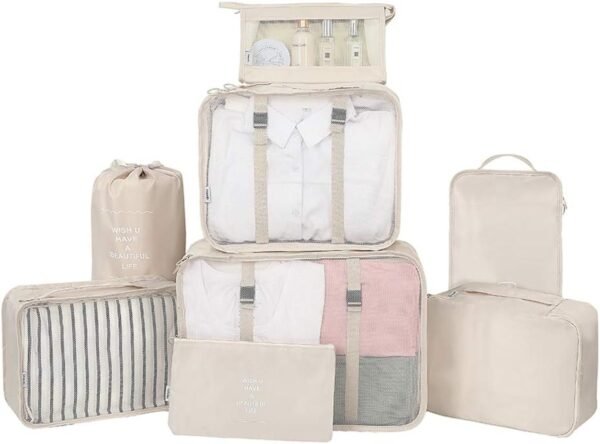 Belsmi 8 Set Packing Cubes with Shoe Bag - Compression Travel Luggage Organizer - Image 2