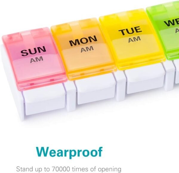 Sukuos AM PM Weekly 7 Day Pill Organizer 2 Times A Day, Large Daily Pill Box with Easy Push Button Design, Detachable Pill Case for Medicine/Vitamin/Fish Oil/Supplements (Rainbow) - Image 8