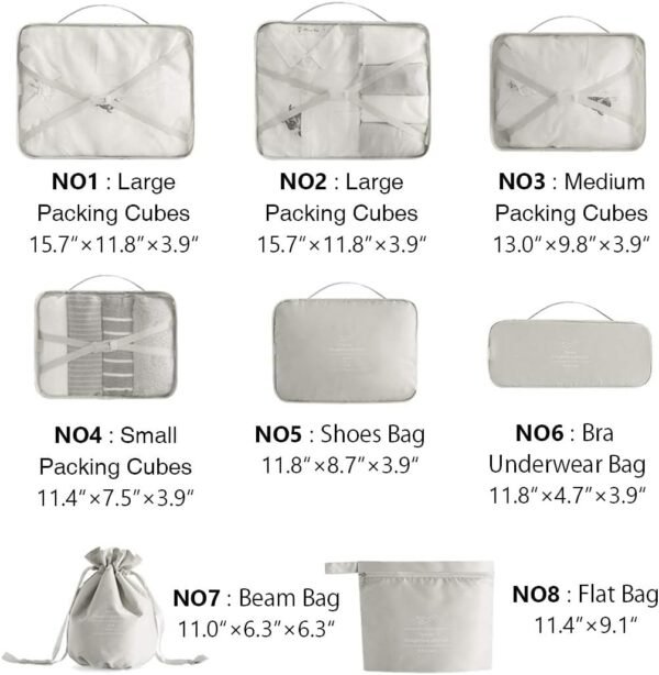 Packing Cubes for Travel, 8-piece Set of Travel Organizer Bags for Travel Accessories, Carry On Suitcase Organizer Bags Travel Cubes for Clothes Shoes Cosmetics - Image 3