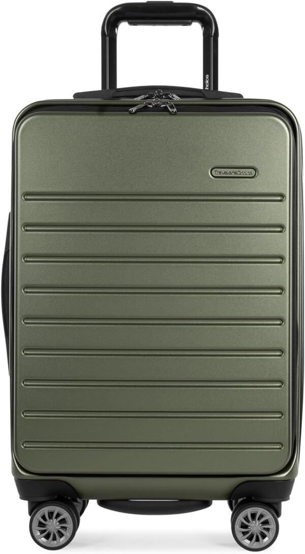 Traveler's Choice Mykel Front Pocket Polycarbonate Hardside Suitcase with Sleeve and Ergonomic Handle, Green, Carry-On 22-Inch - Image 2