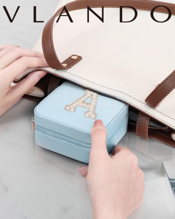Vlando Travel Gifts 2024, Travel Jewelry Case for Girl Women, A Initial Jewelry Case, Mini Jewelry Travel Organizer Travel Essentials for Christmas Gifts for Friend Teen Girls - Letter B, Blue - Image 3