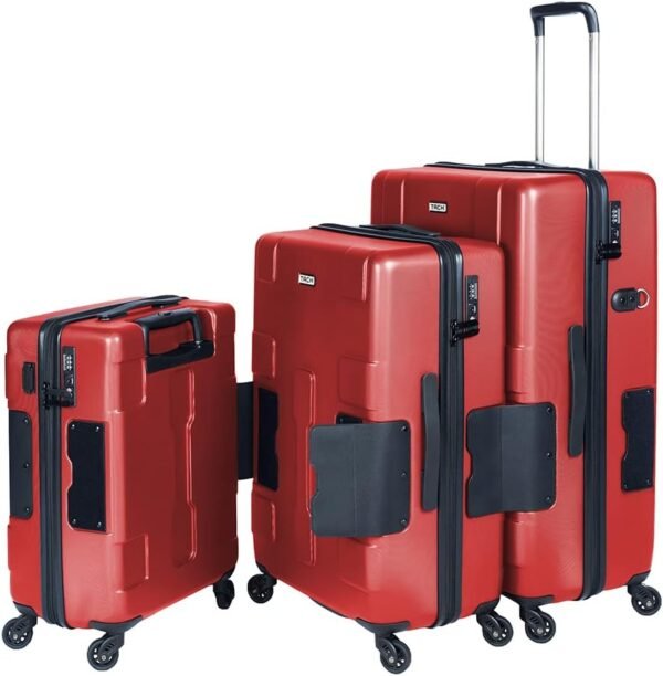 Tach V3 3-Piece Hardcase Connectable Luggage & Carryon Travel Bag Set | Rolling Suitcase with Patented Built-In Connecting System | Easily Link & Carry 9 Bags At Once (wine red) - Image 2