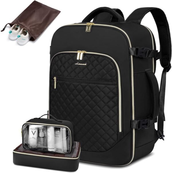LOVEVOOK Large Travel Backpack for Women, 40L Carry On Backpack Flight Approved,Waterproof Suitcase with 3 Packing Cubes, Anti-Theft Business College Weekender Overnight Daypack, Black - Image 2