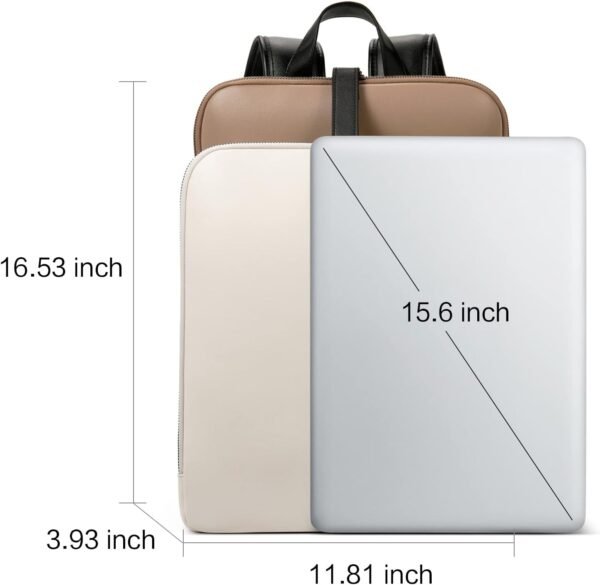 CLUCI Womens Backpack Purse Leather 15.6 inch Laptop Backpack for Women College Travel Backpack Casual Bag Daypack Beige with apricot and black - Image 6