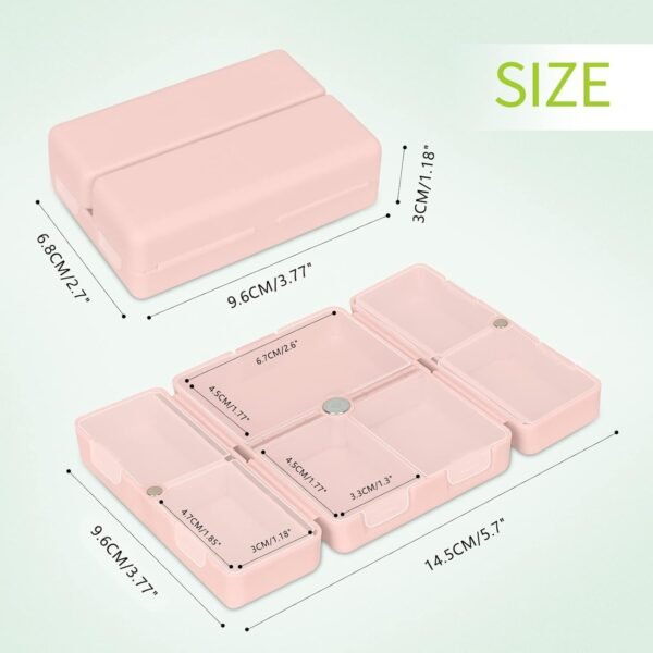 FYY Daily Pill Organizer, 7 Compartments Portable Pill Case Travel Pill Organizer,[Folding Design] Pill Box for Purse Pocket to Hold Vitamins,Cod Liver Oil,Supplements and Medication-Pink - Image 9