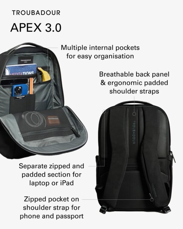 Troubadour Apex 17" Laptop Backpack - Waterproof, Lightweight, Spacious - Made From Recycled Materials - Image 4