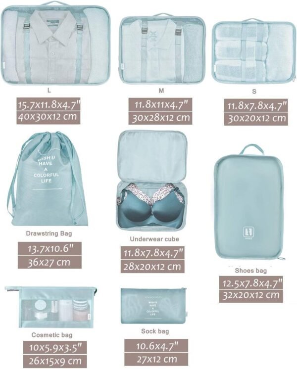 Belsmi 8 Set Packing Cubes with Shoe Bag - Compression Travel Luggage Organizer - Image 5