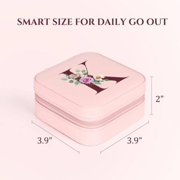 2024 Gifts for Her - Travel Jewelry Case, Small Travel Jewelry Organizer Box, Personalized Initial Pink Travel Jewelry Box Gifts for Women Teens Girls - Image 5