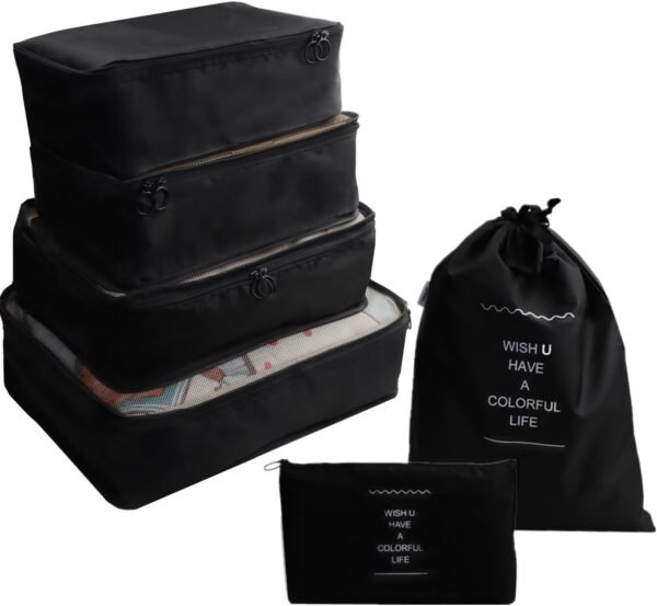 6 Set Packing Cubes Laundry Pouch, Travel Storage Bag Organizers, Travel Luggage Organizer Pouch, Travel Cubes Foldable Suitcase Organizer, Electronics Bag for Travel Backpack Clothes (Black) - Image 2