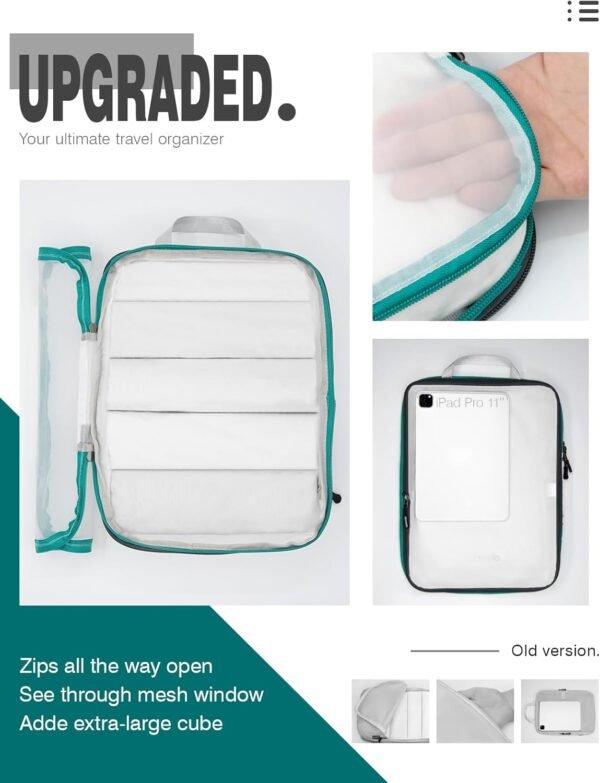 Large Compression Packing Cubes for Travel with See Through Mesh - Alameda 8 Set Packing Cubes for Suitcases Compression Series with Full-Zipper, Expandable Suitcase Organizer Bags Set, White - Image 3