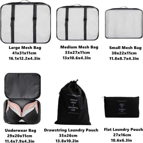 6 Set Packing Cubes Laundry Pouch, Travel Storage Bag Organizers, Travel Luggage Organizer Pouch, Travel Cubes Foldable Suitcase Organizer, Electronics Bag for Travel Backpack Clothes (Black) - Image 3