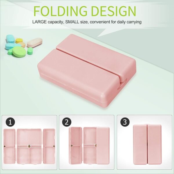 FYY Daily Pill Organizer, 7 Compartments Portable Pill Case Travel Pill Organizer,[Folding Design] Pill Box for Purse Pocket to Hold Vitamins,Cod Liver Oil,Supplements and Medication-Pink - Image 4