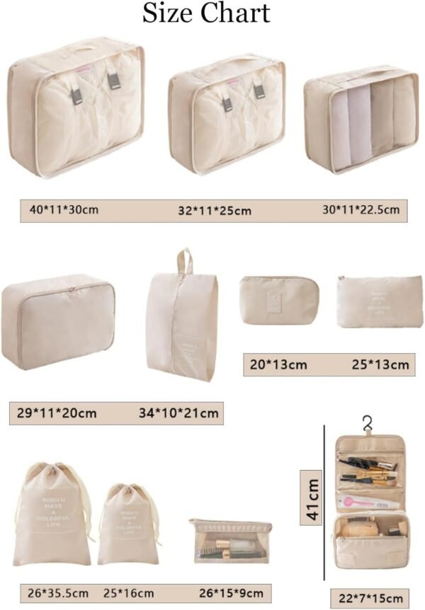 11 Set Packing Cubes Travel Organizer Bags Packing Organizers for Travel Accessories Luggage Packing Cube (Beige) - Image 5