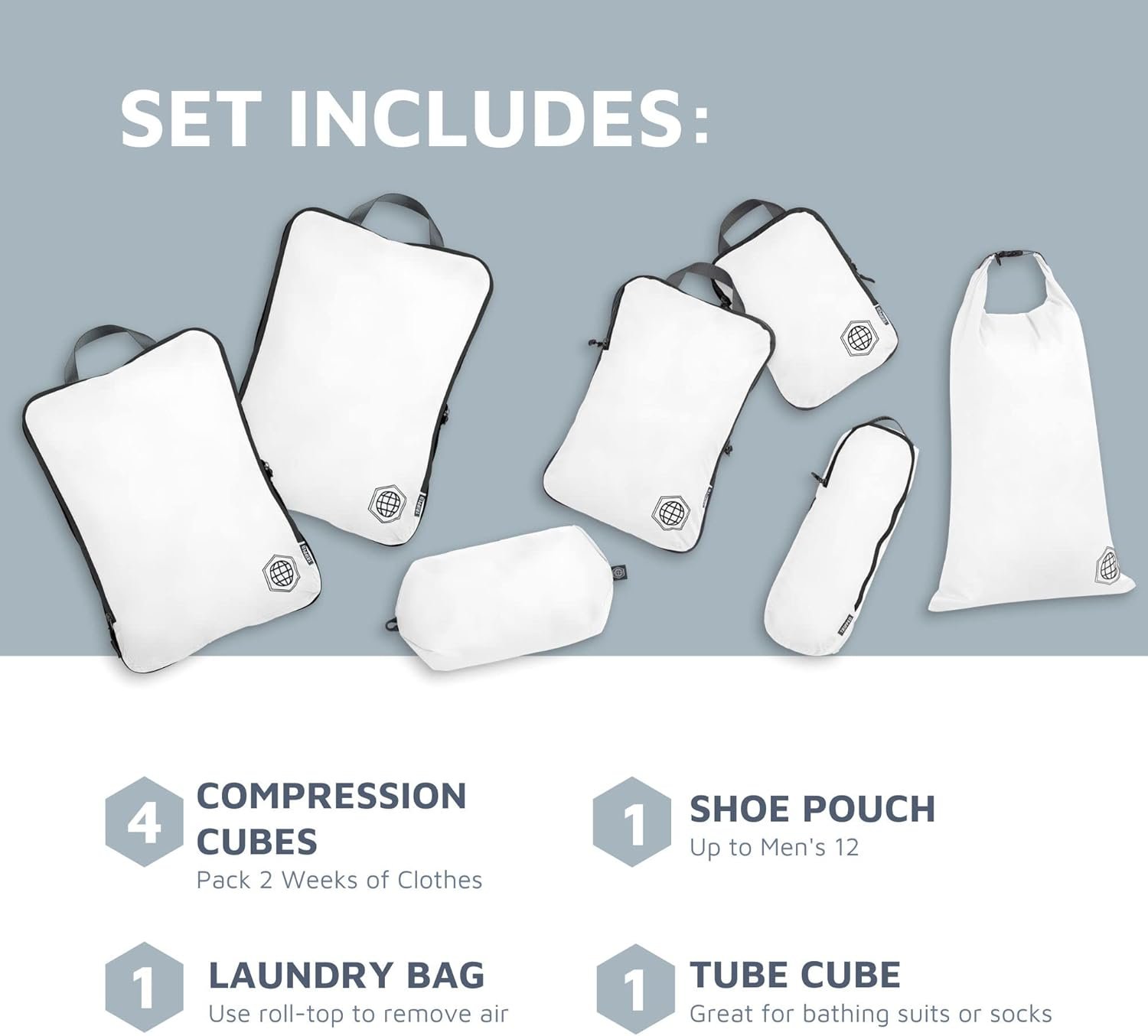 Extra Large Compression Packing Cubes for Travel-Extra Packaging Cube Luggage Organizers 7 Piece Set-Ultralight, Expandable/Compression Bags Clothes (White/Grey) - Image 4