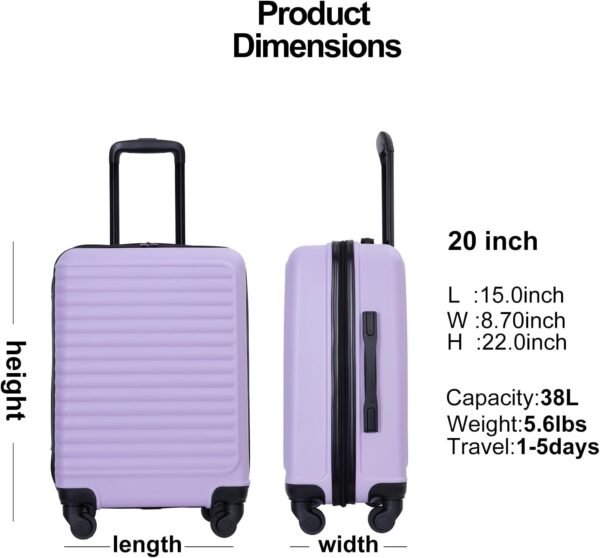 Carry On Luggage Lightweight Hardside suitcase with Spinner Wheels, Carry-On 20-inch, Lavender - Image 5