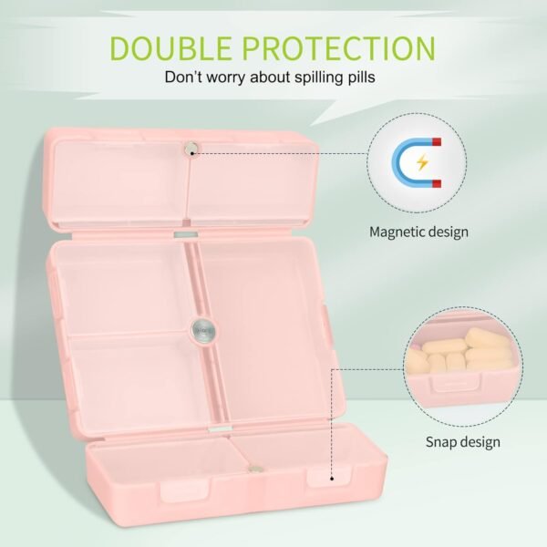FYY Daily Pill Organizer, 7 Compartments Portable Pill Case Travel Pill Organizer,[Folding Design] Pill Box for Purse Pocket to Hold Vitamins,Cod Liver Oil,Supplements and Medication-Pink - Image 6