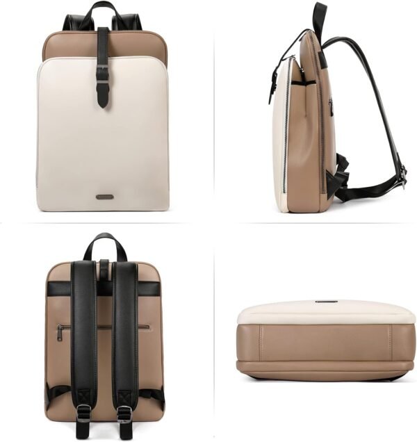 CLUCI Womens Backpack Purse Leather 15.6 inch Laptop Backpack for Women College Travel Backpack Casual Bag Daypack Beige with apricot and black - Image 7