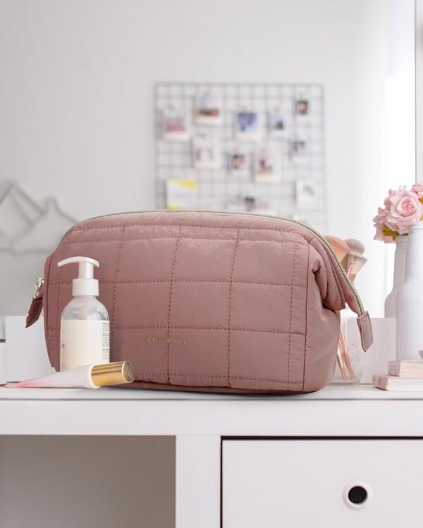 BAGSMART Makeup Bag Travel Toiletry Bag, Puffy Padded Make Up Bags for Women Makeup Organizer Case, Wide-open Pouch Purse Travel Essentials Toiletries Accessories Brushes, Dark Pink - Image 8