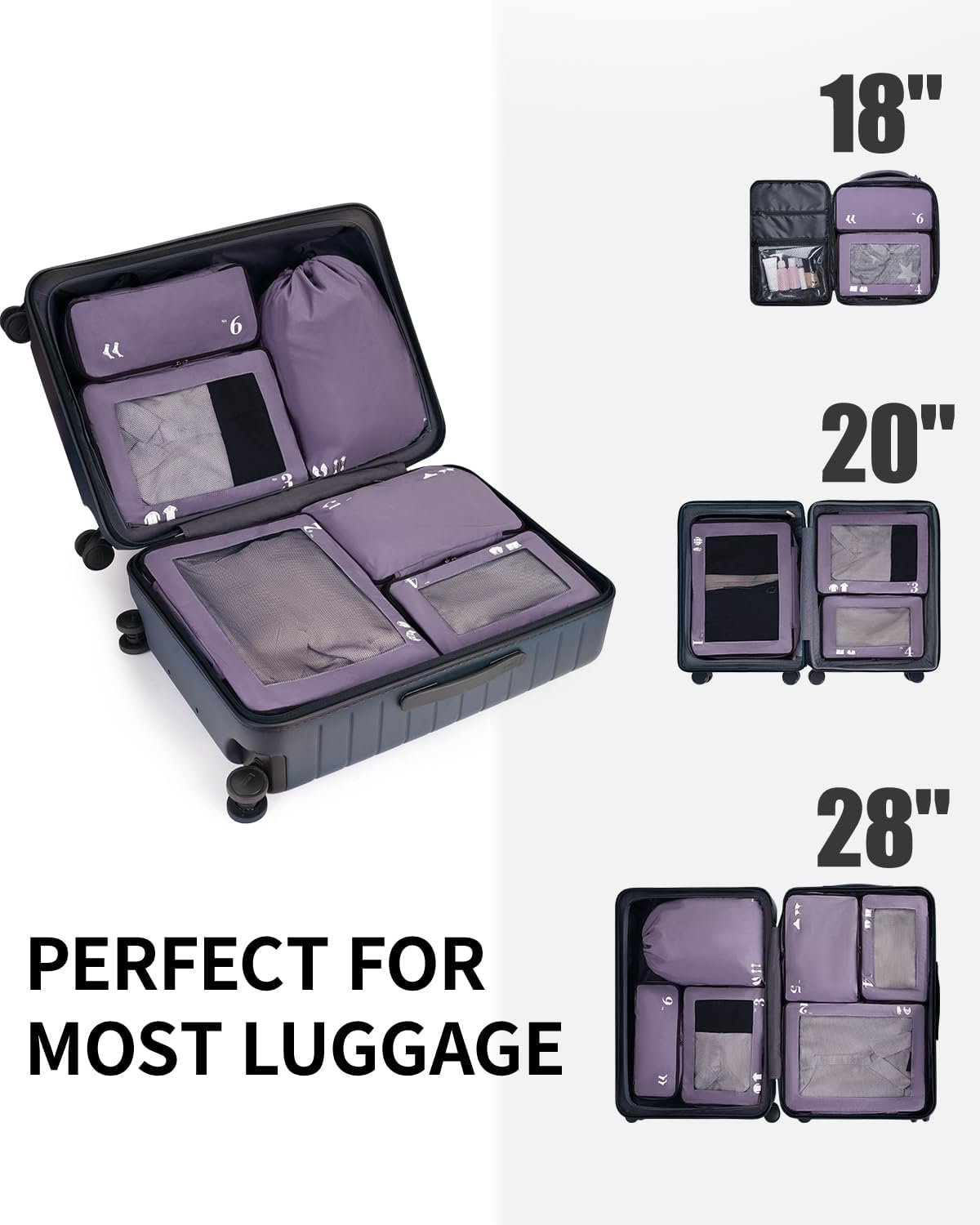 ECOHUB 7 Set Packing Cubes Tear-Resistant Luggage Packing Organizers with Number Icon for Travel Accessories Luggage Suitcase Machine Washable Packing Cubes (Purple) - Image 8