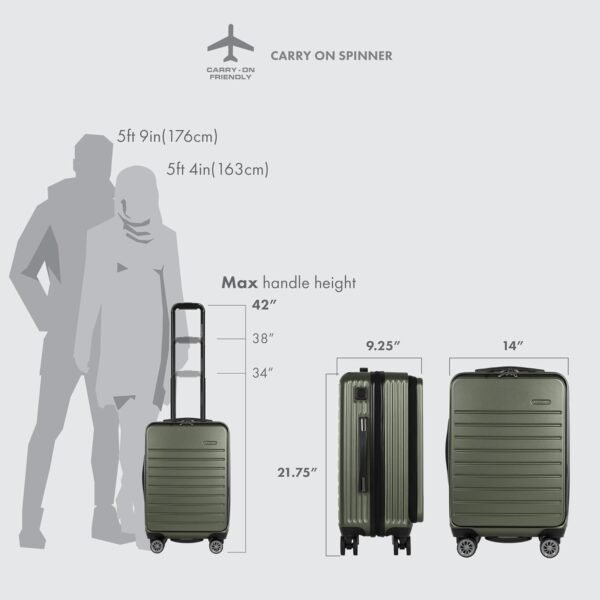 Traveler's Choice Mykel Front Pocket Polycarbonate Hardside Suitcase with Sleeve and Ergonomic Handle, Green, Carry-On 22-Inch - Image 7
