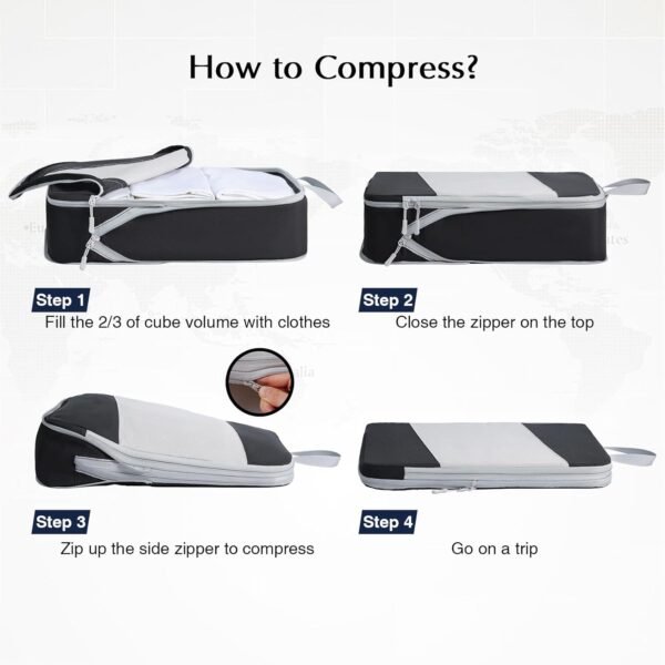Packing Cubes for Travel, DIMJ Large Capacity Compression Packing Cubes Sturdy Compression Packing Cubes Travel, Packing Cubes for Suitcases with Mesh Toiletry Bag, 8 Pack, White and Black - Image 7