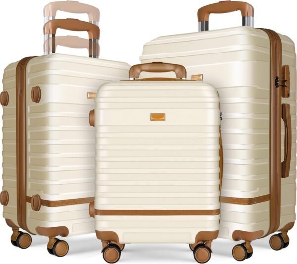 Luggage Set 3 Piece Carry On Suitcase Hardside, Lvory, 28/24/20 Inch - Image 2