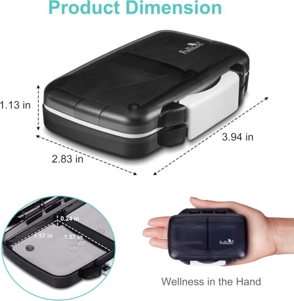 Fullicon 2 Pack Travel Pill Organizer, 4 Compartments Portable Pill Case, Moisture Proof Small Pill Box with Labels, Travel Pill Case with Double Lock, Pocket Pharmacy for Vitamin D3 (Black) - Image 5