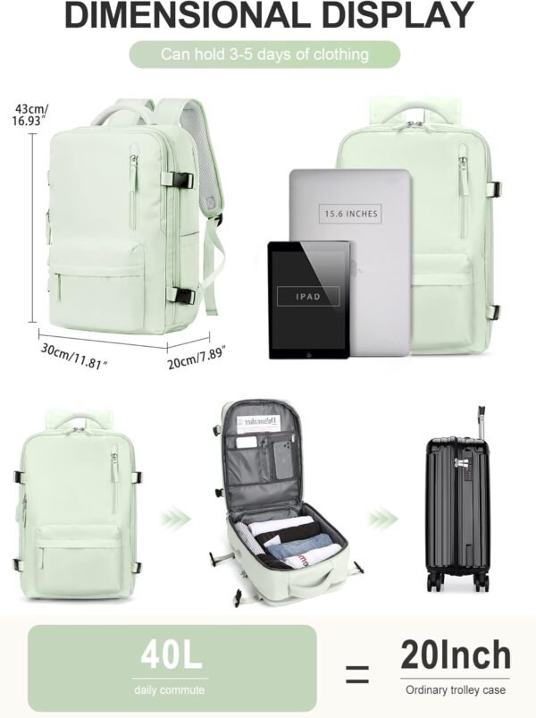Travel Backpack for Women Men,Laptop Carry on Backpack Airline Approved,Personal Item Size Gym Hiking Backpack Weekender Casual Daypack Backpack Waterproof Bag with Shoe Compartment,Mint Green - Image 5