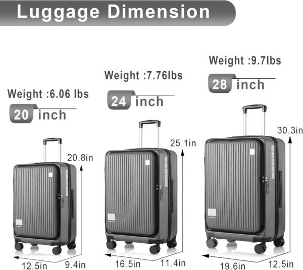 Luggage Sets 3 Piece, ABS Lightweight 20in/24in/28in Luggage, Expandable Carry On Suitcase Set with TSA Lock & Double Wheels, Front Open Hardshell Luggage Sets (Grey) - Image 7