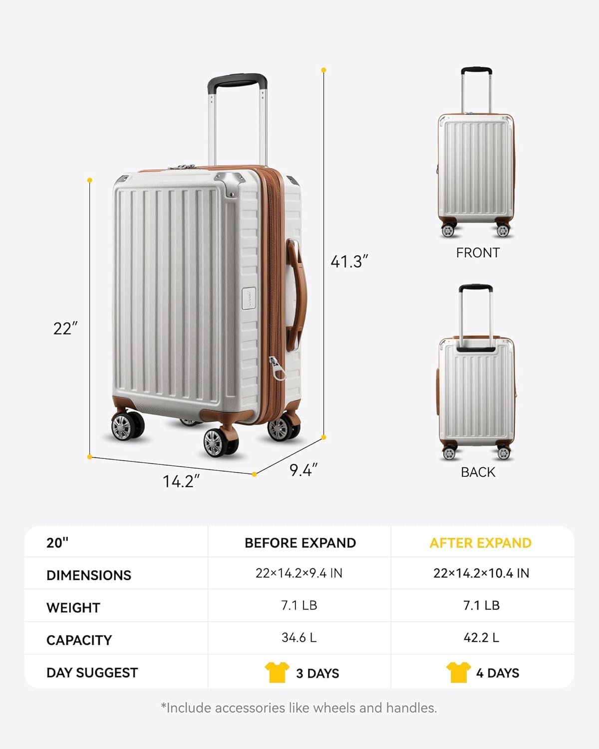 LUGGEX Carry On Luggage Sets 3 Piece - PC Expandable Hardshell Luggage with Spinner Wheels (Brown-Black Suitcase) - Image 7