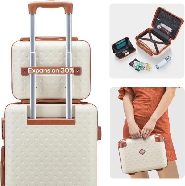 Joyway Carry on Luggage 20 Inch Suitcase Set 3 Piece with Spinner Wheels,Hardside Carry on suitcase 22x14x9 Airline Approved with Combination Lock(20-Inch, White Brown) - Image 4
