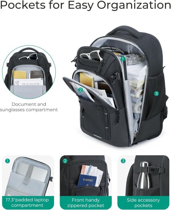 BAGSMART Rolling Backpack, 17 Inch Travel Laptop Wheeled Backpack, 40L Large Carry on Business Luggage with Wheels for Adults Men Women, Water Resistant Overnight Work College Trolley Suitcase, Black - Image 5