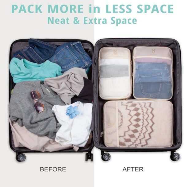 See Through Expandable Compression Packing Cubes, Mesh Travel Packing Cubes for Suitcases, Lightweight Organizers Bag Set for Travel Essentials for Luggage - Image 7