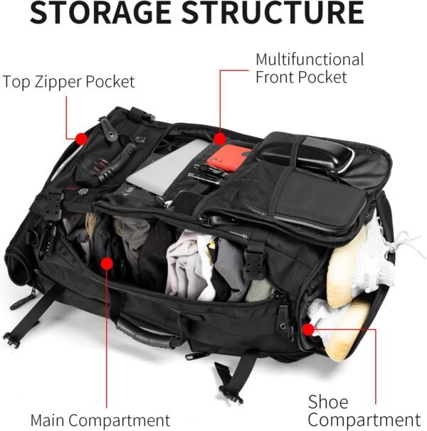 Travel Backpack Carry On Backpack Durable Convertible Duffle Bag Fit for 15.6 Inch Laptop for Men and Women hiking airplane shoes bag extendable three way uses multiple - Image 7