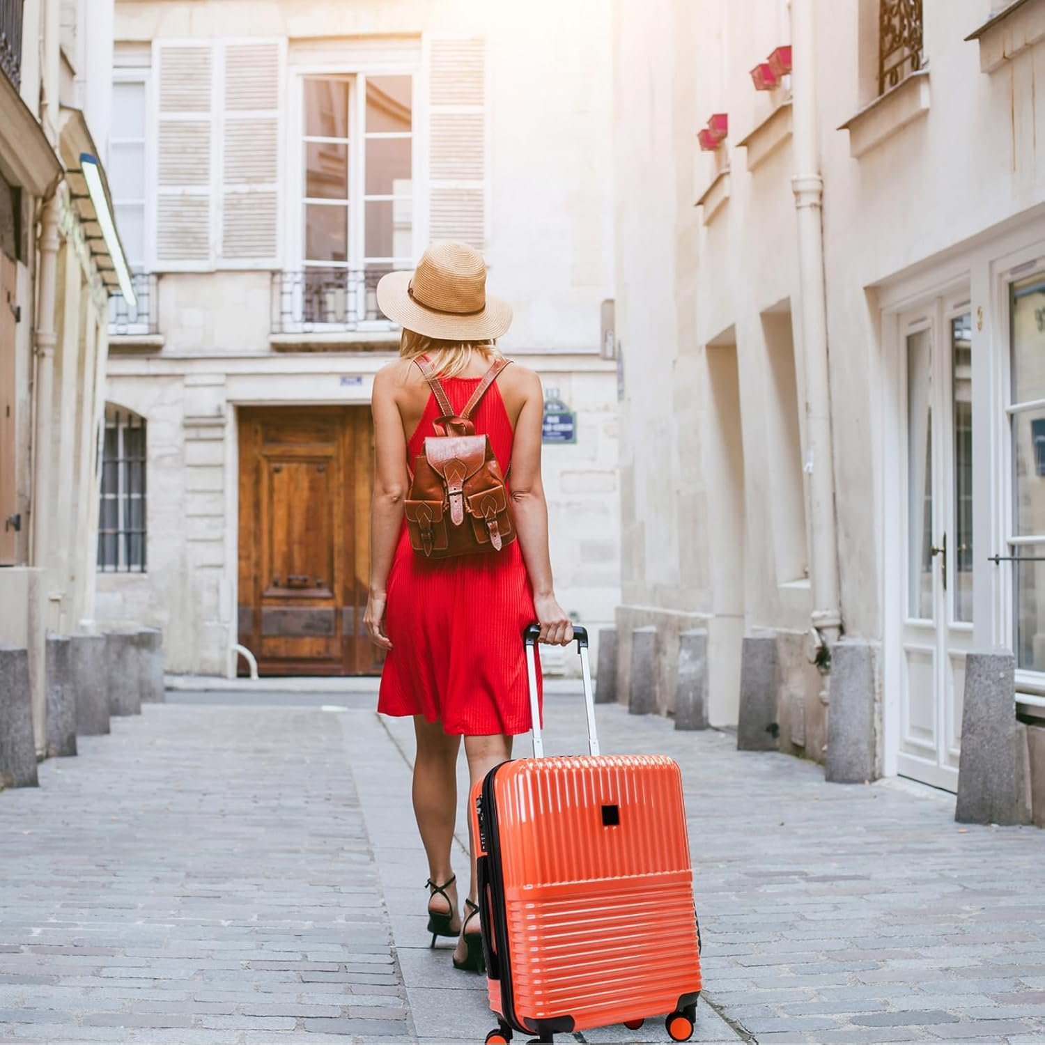 World Traveler Dejuno Tonal Lightweight Polycarbonate Hardside Expandable Spinner Luggage Suitcase with TSA Lock, Coral, 2-Piece Set(20in,24in) - Image 3