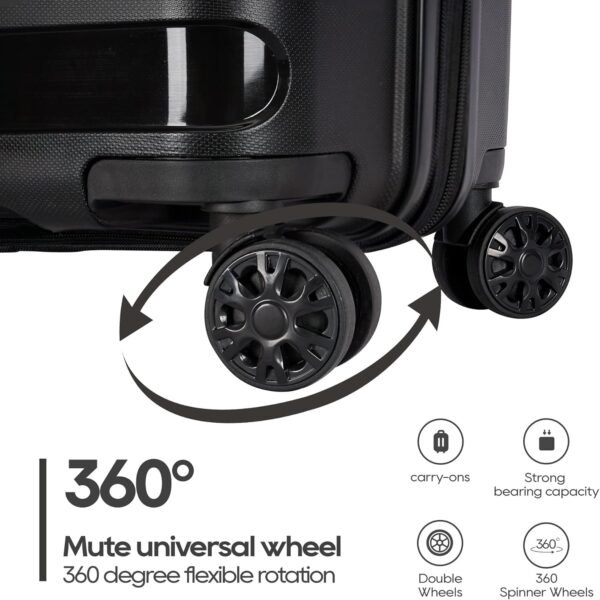 PP material 3-piece expandable luggage sets with Spinner Wheels， Suitcase with TSA Lock，Large Luggage for Family Travel carry on 20/24/28，Black color - Image 6