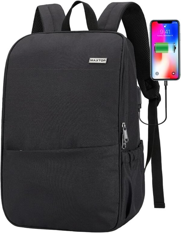 MAXTOP Deep Storage Laptop Backpack with USB Charging Port[Water Resistant] College Computer Bookbag Fits 15 Inch Laptop Black - Image 2