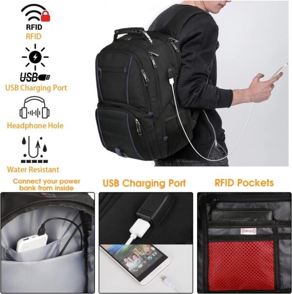 LTINVECK Extra Large 50L Travel Laptop Backpack, Blue, Unisex, Backpack with USB Charging Port, TSA Friendly, Durable, Heavy Duty, 17 Inch Laptop - Image 5